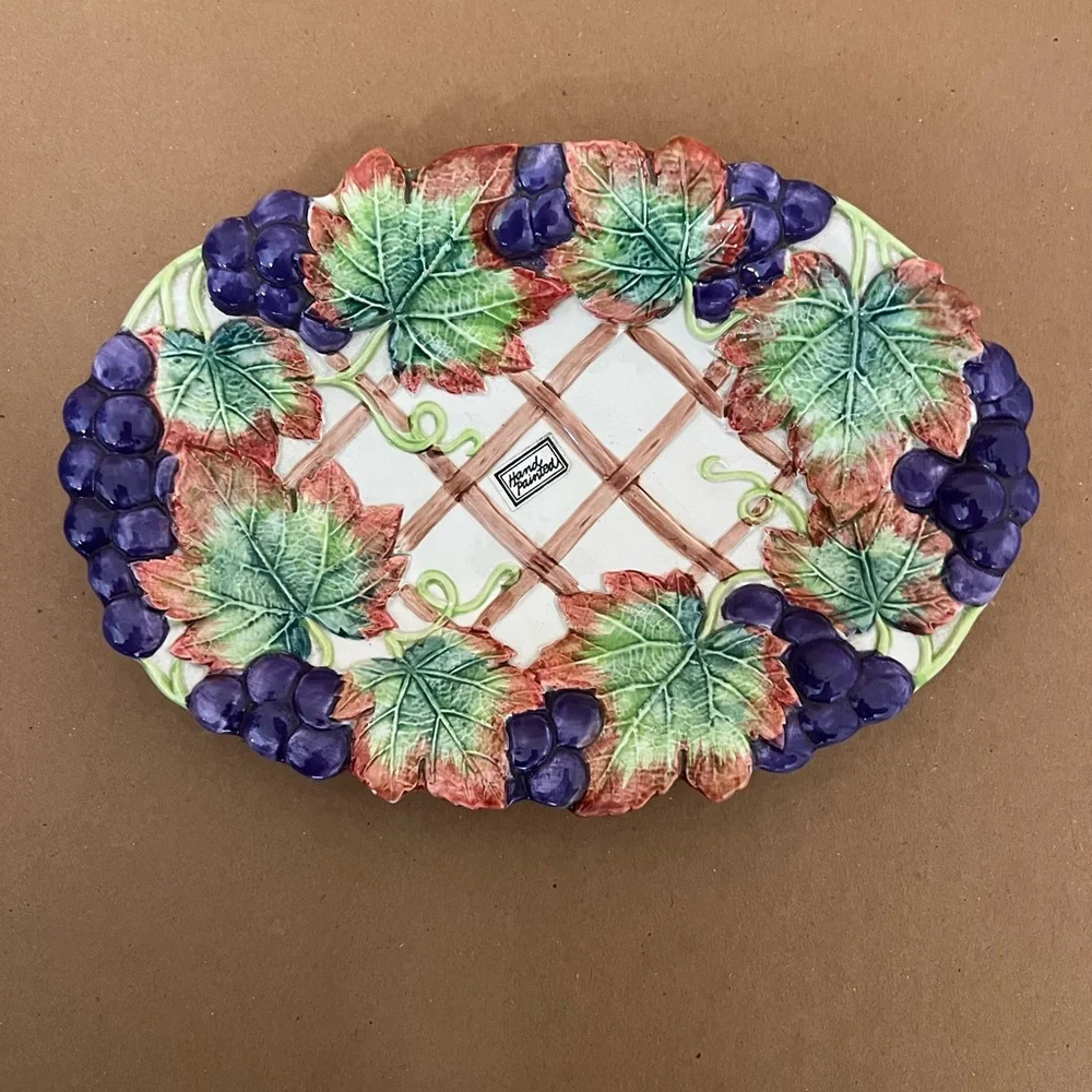 Fitz & Floyd Thanksgiving Banquet Grapes‎ and Leaves Oval Dish – Excellent cond.